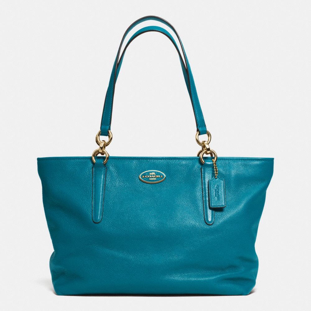 ELLIS TOTE IN LEATHER - f33961 -  SILVER/TEAL