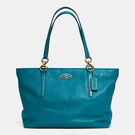 COACH F33961 ELLIS TOTE IN LEATHER -SILVER/TEAL