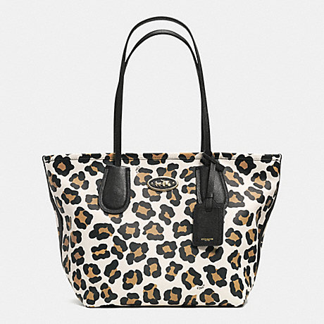 COACH F33969 COACH TAXI ZIP TOP TOTE IN OCELOT PRINT LEATHER -LIGHT-GOLD/WHITE-MULTICOLOR