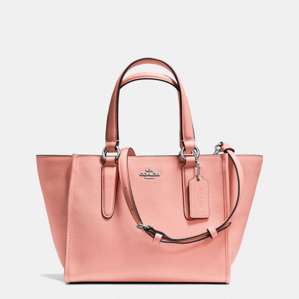 COACH f33996 CROSBY MINI CARRYALL IN CROSSGRAIN LEATHER SILVER/PINK