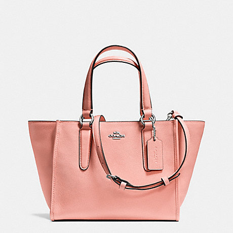 COACH f33996 CROSBY MINI CARRYALL IN CROSSGRAIN LEATHER SILVER/PINK