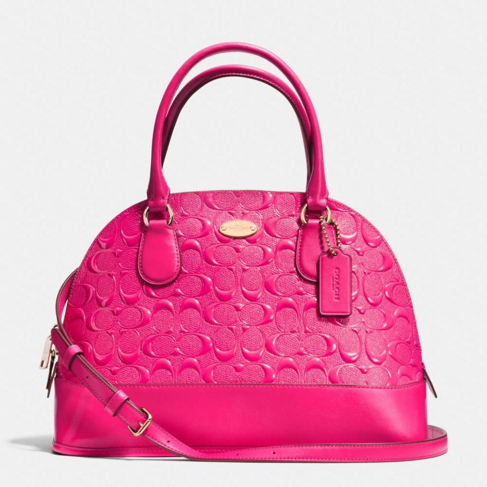 COACH F34052 CORA DOMED SATCHEL IN DEBOSSED PATENT LEATHER -LIGHT-GOLD/PINK-RUBY