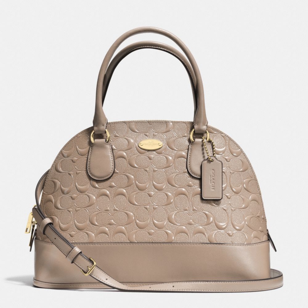CORA DOMED SATCHEL IN DEBOSSED PATENT LEATHER - f34052 - LIGHT GOLD/STONE