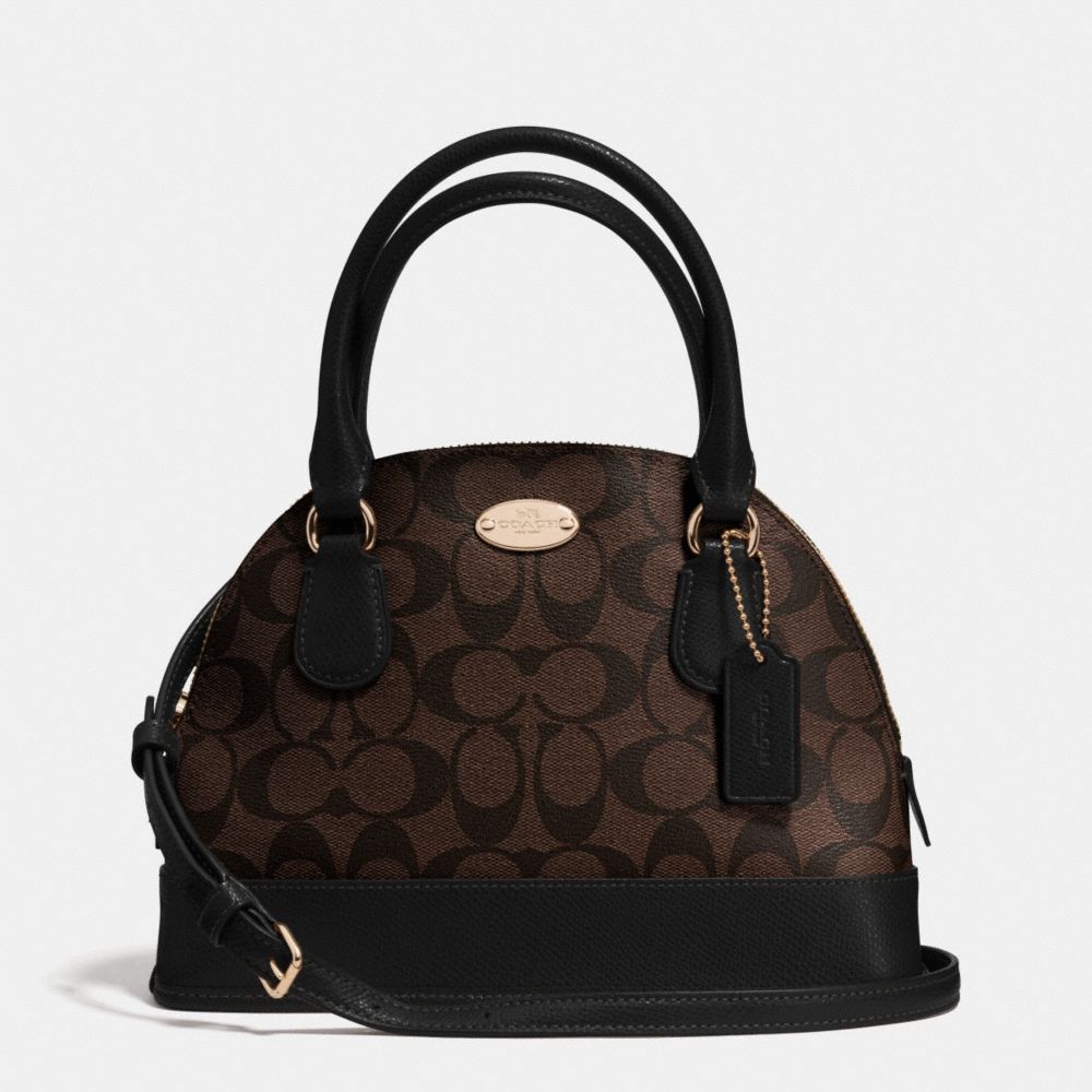 MINI CORA DOMED SATCHEL IN SIGNATURE COATED CANVAS - f34083 -  LIGHT GOLD/BROWN/BLACK