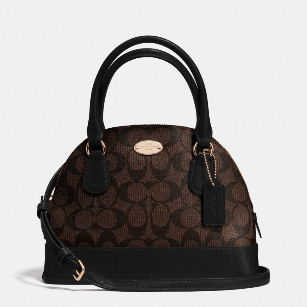 COACH F34083 Mini Cora Domed Satchel In Signature Coated Canvas  LIGHT GOLD/BROWN/BLACK