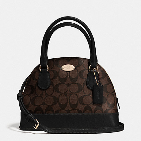 COACH MINI CORA DOMED SATCHEL IN SIGNATURE COATED CANVAS -  LIGHT GOLD/BROWN/BLACK - f34083