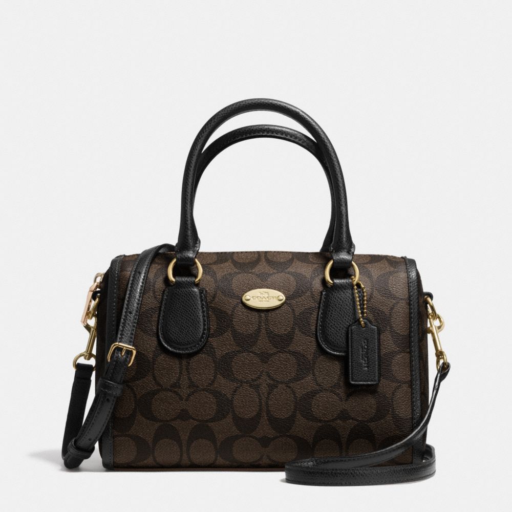 SIGNATURE MINI BENNETT SATCHEL - LIGHT GOLD/BROWN/BLACK - COACH F34084