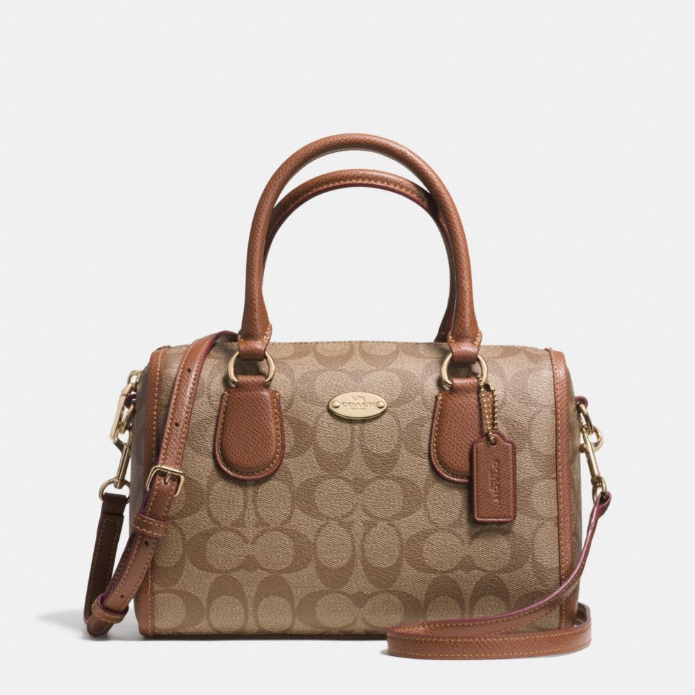 SIGNATURE MINI BENNETT SATCHEL - LIGHT GOLD/KHAKI/SADDLE - COACH F34084