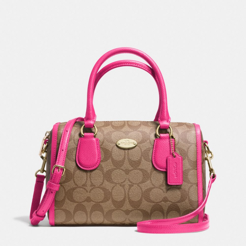 COACH MINI BENNETT SATCHEL IN SIGNATURE CANVAS - LIGHT GOLD/KHAKI/PINK RUBY - F34084