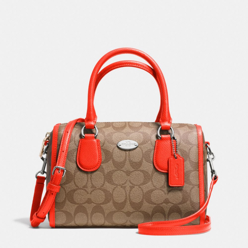 MINI BENNETT SATCHEL IN SIGNATURE - f34084 - SILVER/KHAKI/ORANGE