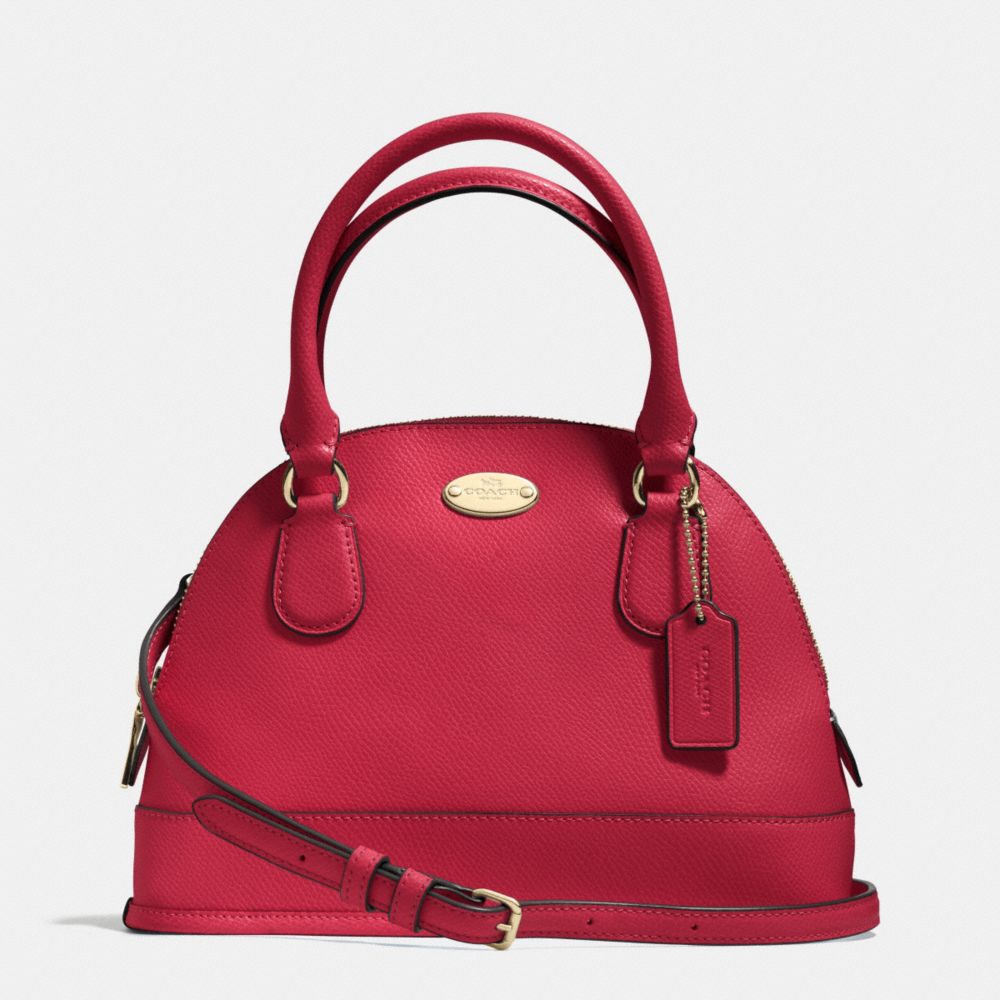 COACH MINI CORA DOMED SATCHEL IN CROSSGRAIN LEATHER - LIGHT GOLD/RED - F34090