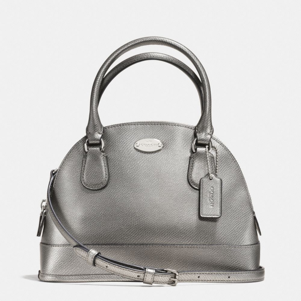 COACH F34090 MINI CORA DOMED SATCHEL IN CROSSGRAIN LEATHER -SILVER/PEWTER