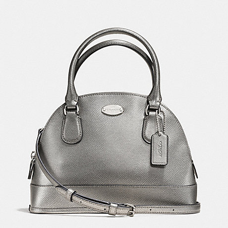 COACH F34090 MINI CORA DOMED SATCHEL IN CROSSGRAIN LEATHER -SILVER/PEWTER