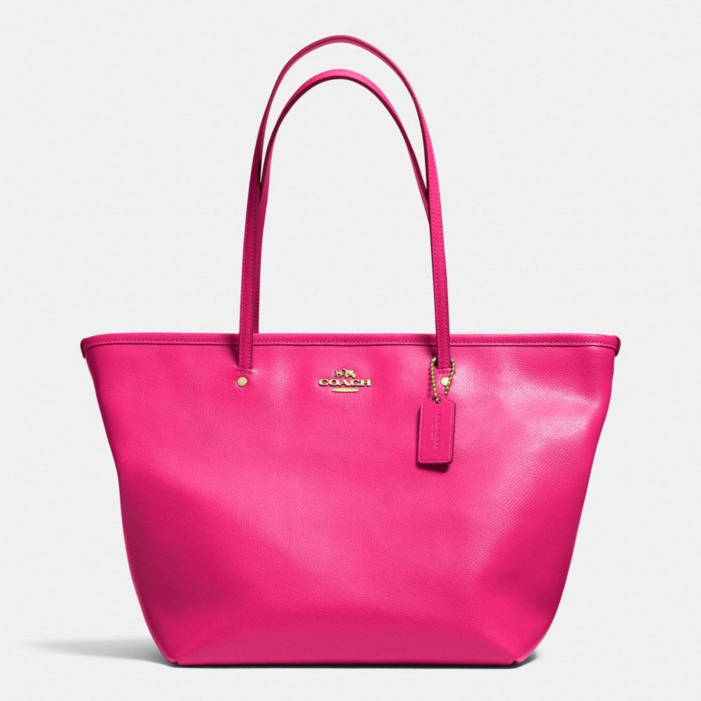 COACH F34103 STREET ZIP TOTE IN CROSSGRAIN LEATHER -LIGHT-GOLD/PINK-RUBY