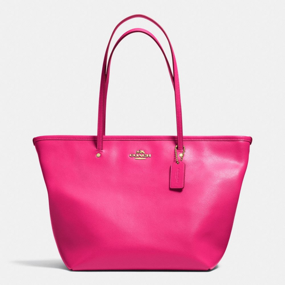 COACH f34103 STREET ZIP TOTE IN CROSSGRAIN LEATHER  LIGHT GOLD/PINK RUBY