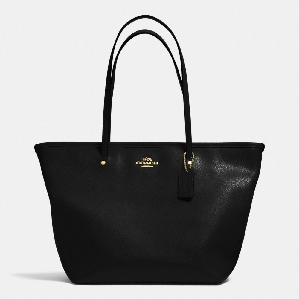 STREET ZIP TOTE IN LEATHER - f34103 - LIGHT GOLD/BLACK