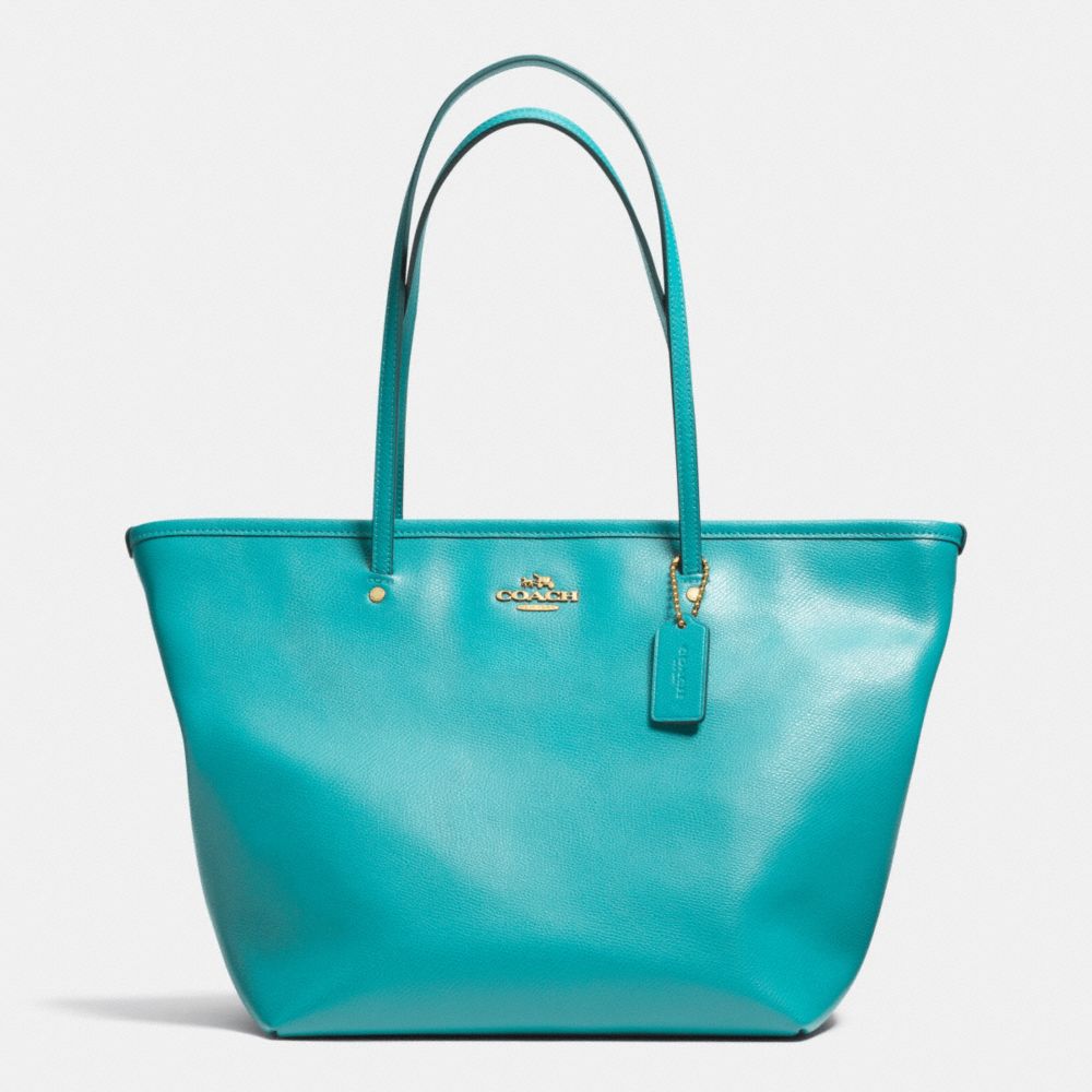 COACH F34103 - STREET ZIP TOTE IN CROSSGRAIN LEATHER  LIGHT GOLD/CADET BLUE