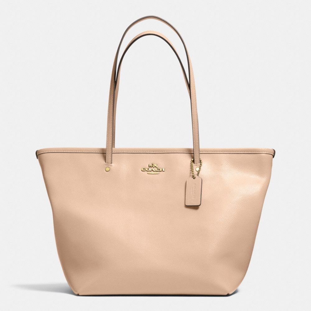 COACH F34103 Street Zip Tote In Leather LIGHT GOLD/NUDE