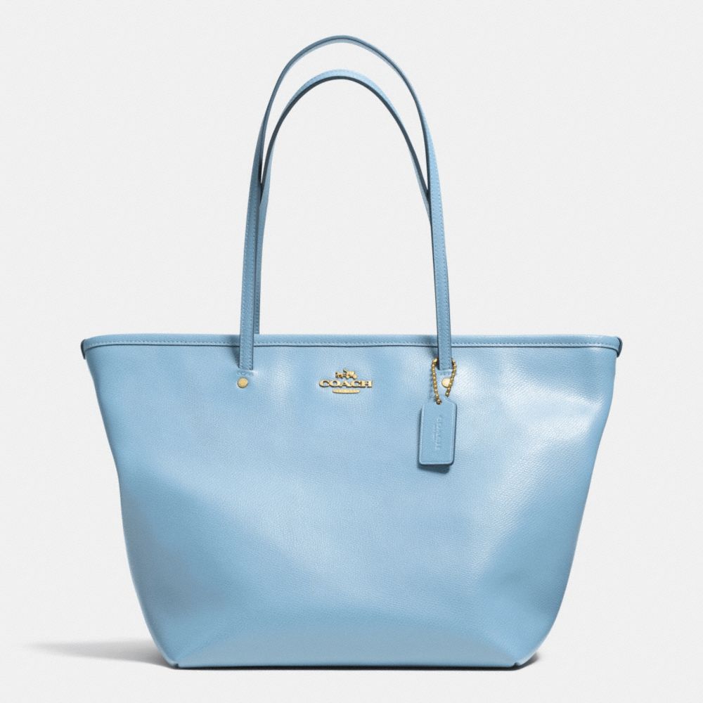 COACH F34103 STREET ZIP TOTE IN CROSSGRAIN LEATHER LIGHT-GOLD/PALE-BLUE