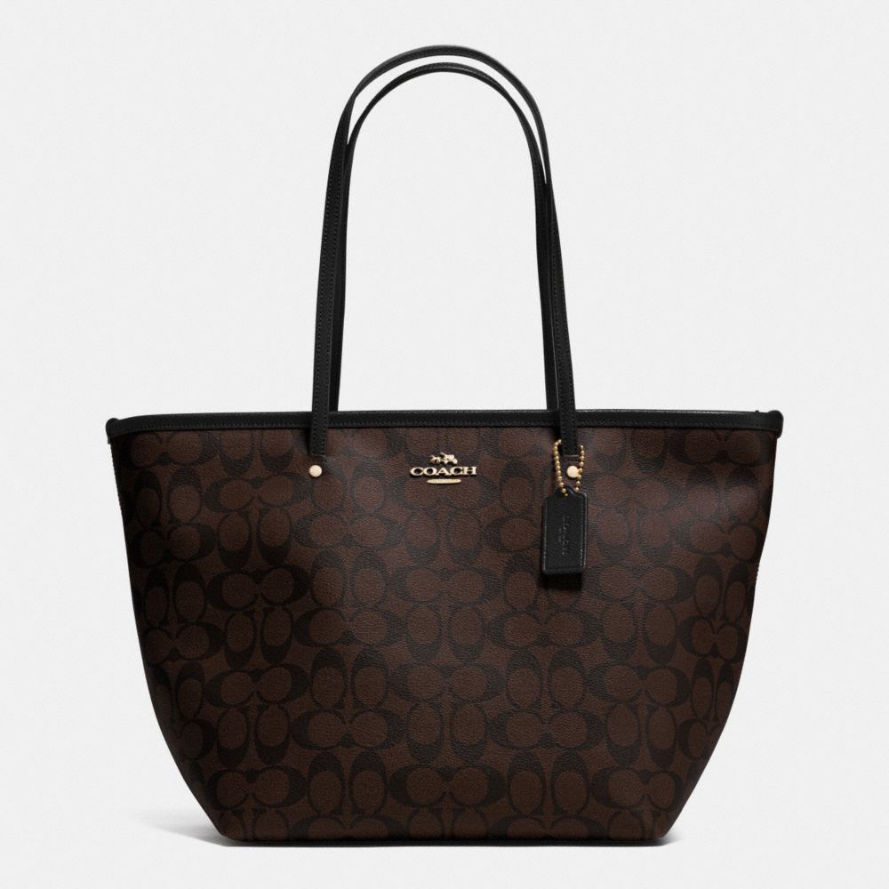 SIGNATURE STREET ZIP TOTE - LIGHT GOLD/BROWN/BLACK - COACH F34104