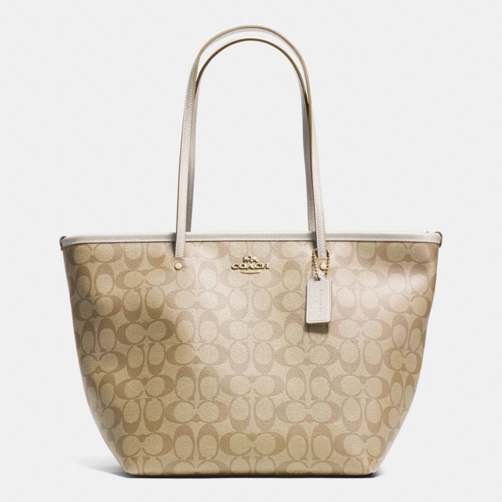 COACH F34104 Signature Street Zip Tote LIGHT GOLD/LIGHT KHAKI/CHALK