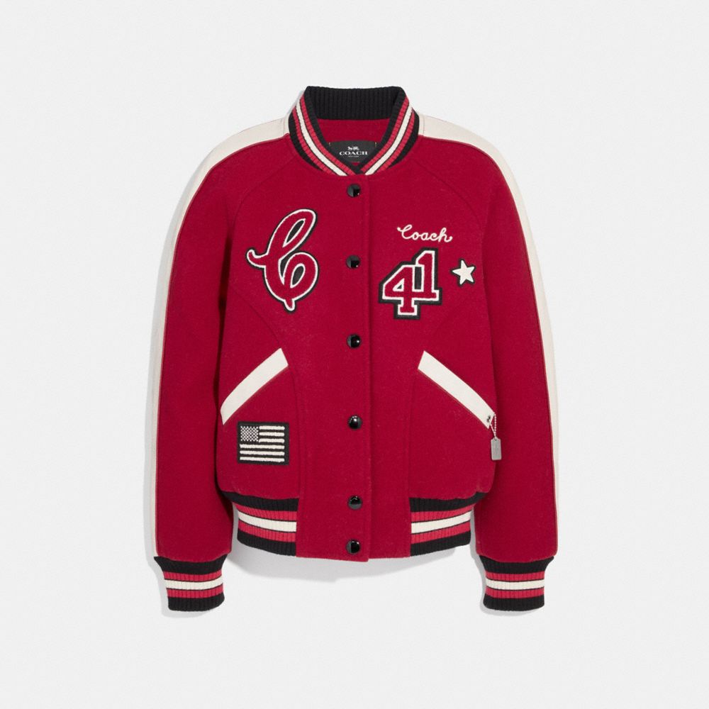 VARSITY JACKET - f34122 - RED/OPARCHMENT