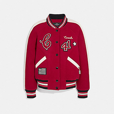 COACH f34122 VARSITY JACKET RED/OPARCHMENT