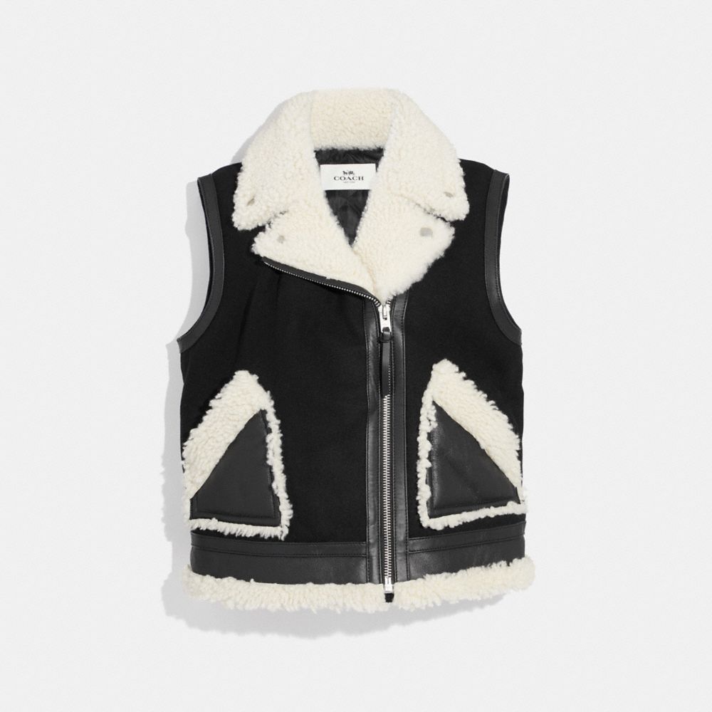 SHEARLING AND WOOL VEST - F34124 - BLACK