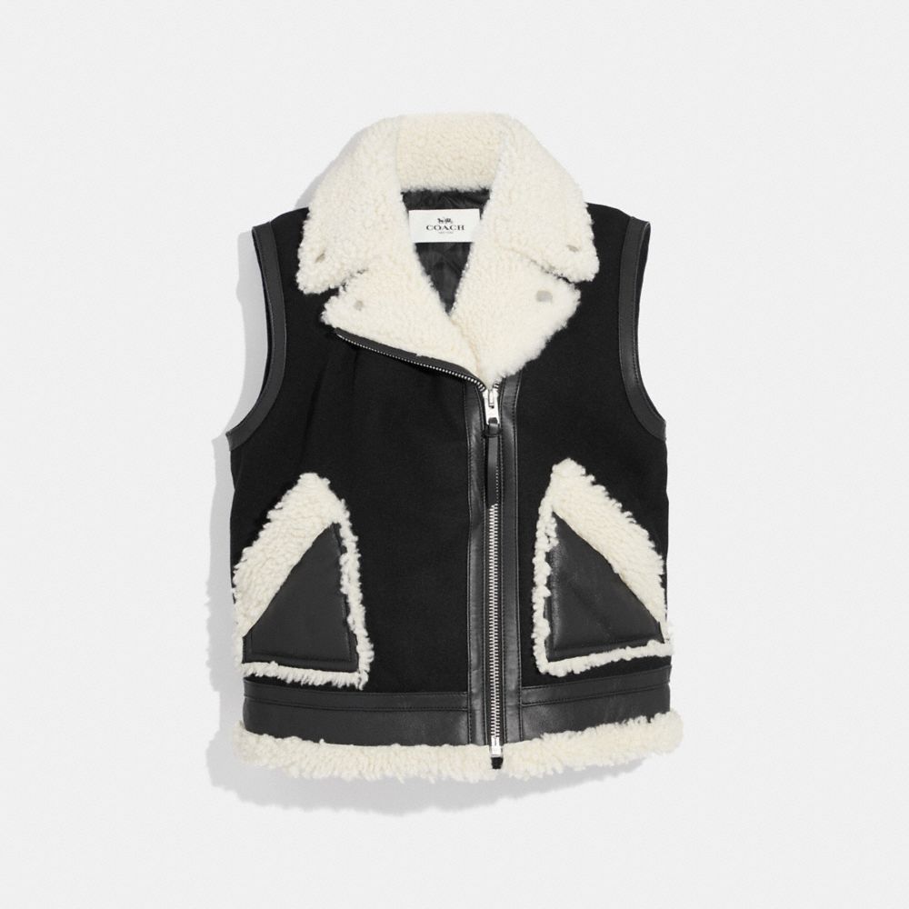 COACH F34124 SHEARLING AND WOOL VEST BLACK