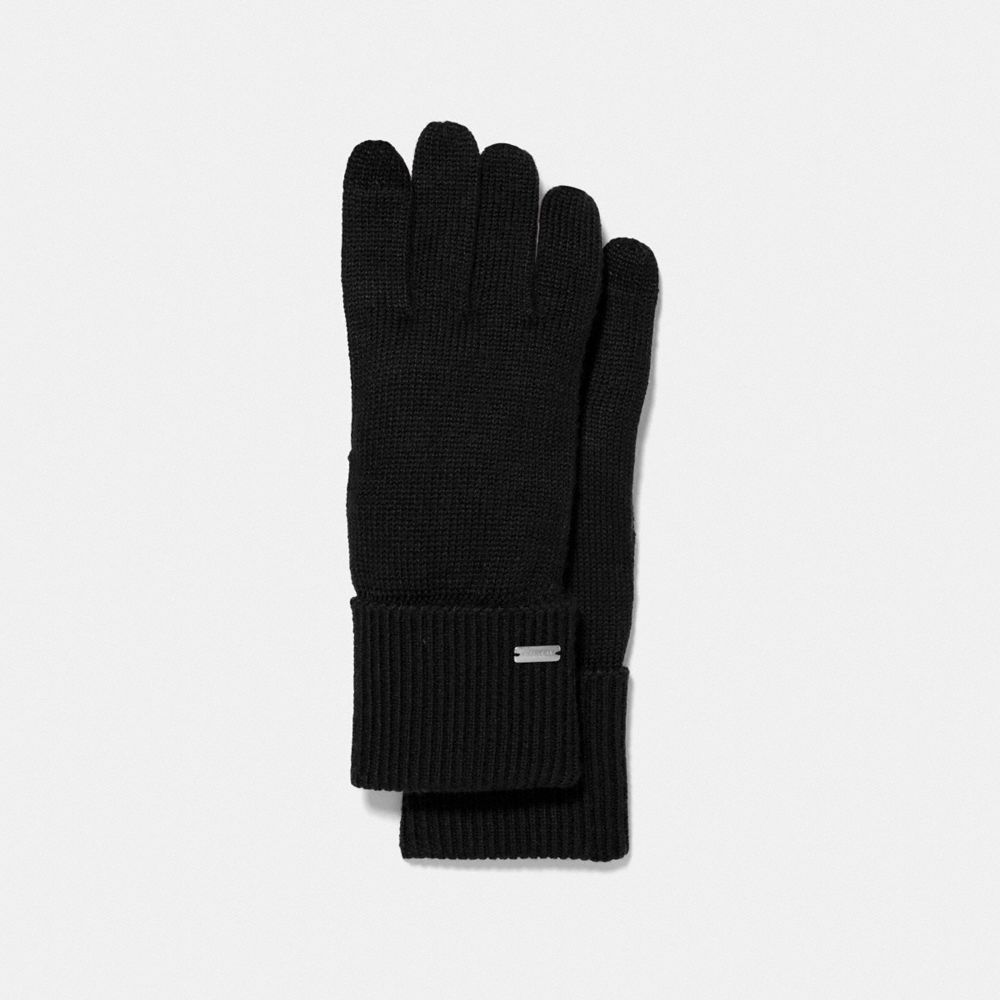 EMBOSSED SIGNATURE KNIT TOUCH GLOVES - BLACK - COACH F34259