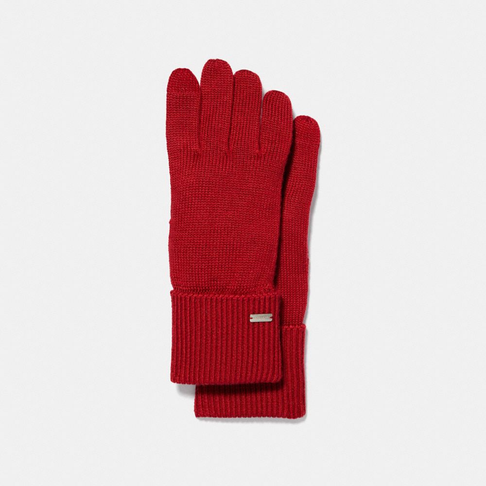 EMBOSSED SIGNATURE KNIT TOUCH GLOVES - BRIGHT RED - COACH F34259