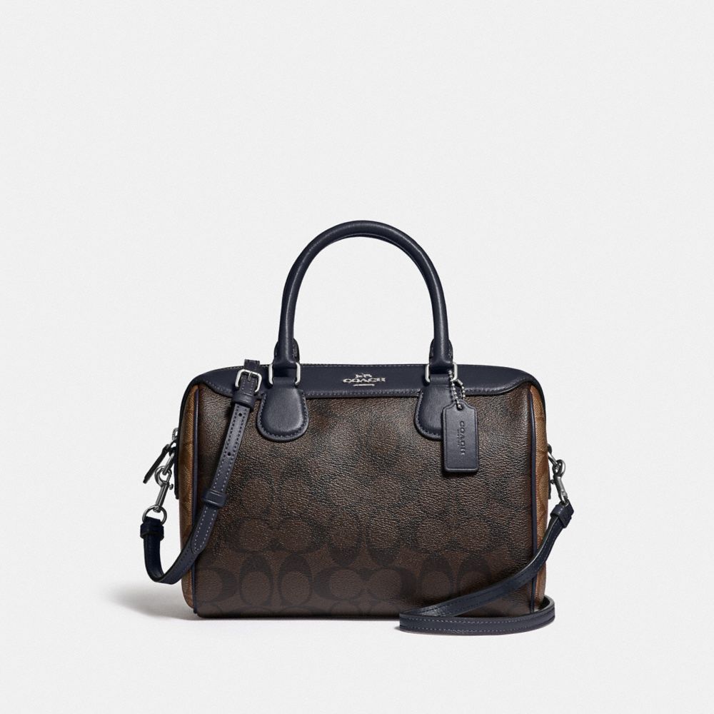 MINI BENNETT SATCHEL IN BLOCKED SIGNATURE CANVAS - SV/BROWN MIDNIGHT - COACH F34279