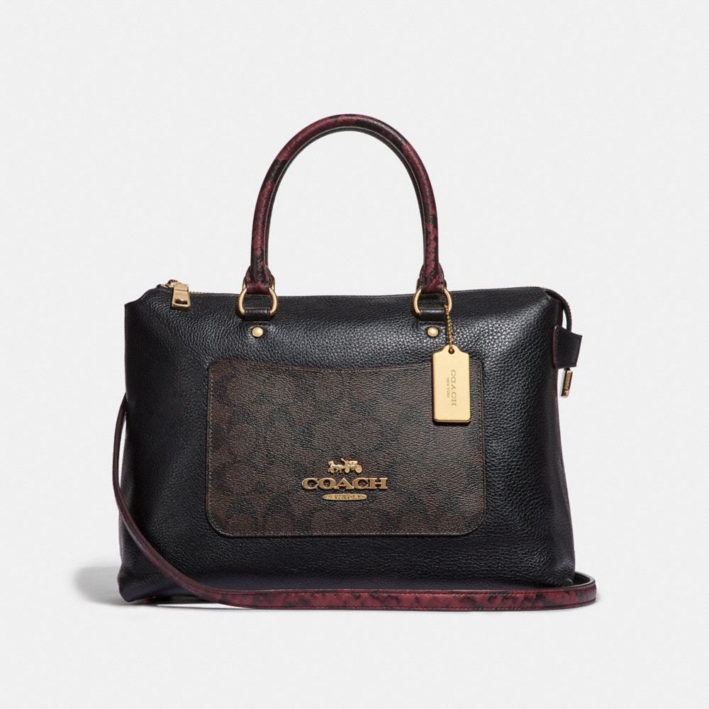 EMMA SATCHEL IN SIGNATURE CANVAS COLORBLOCK - BROWN BLACK/MULTI/LIGHT GOLD - COACH F34280