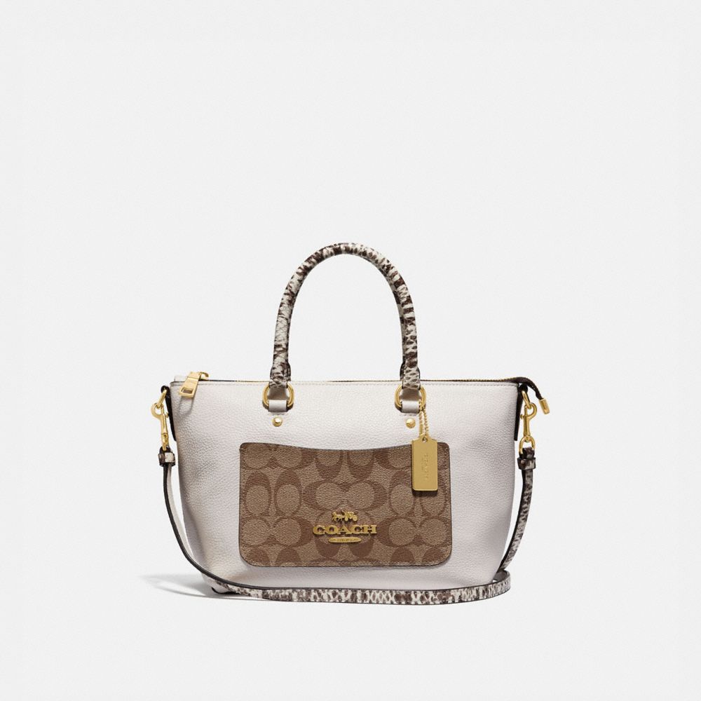 COACH F34281 MINI EMMA SATCHEL IN SIGNATURE CANVAS COLORBLOCK KHAKI MULTI /IMITATION GOLD