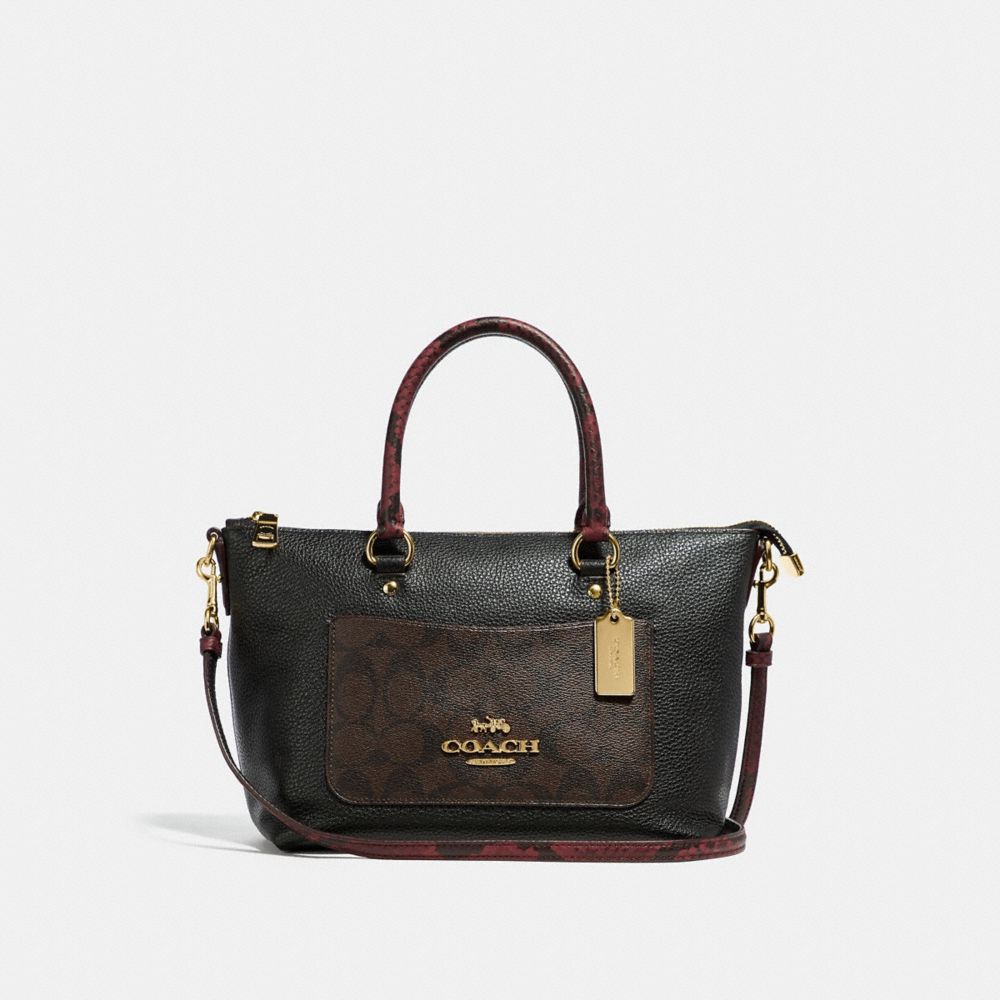 COACH MINI EMMA SATCHEL IN SIGNATURE CANVAS COLORBLOCK - brown black/multi/light gold - F34281