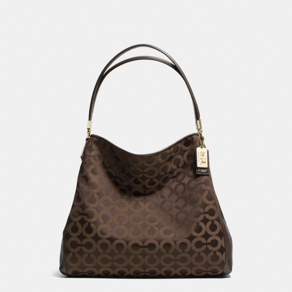 MADISON OP ART SATEEN SMALL PHOEBE SHOULDER BAG - LIGHT GOLD/KHAKI/MAHOGANY - COACH F34293