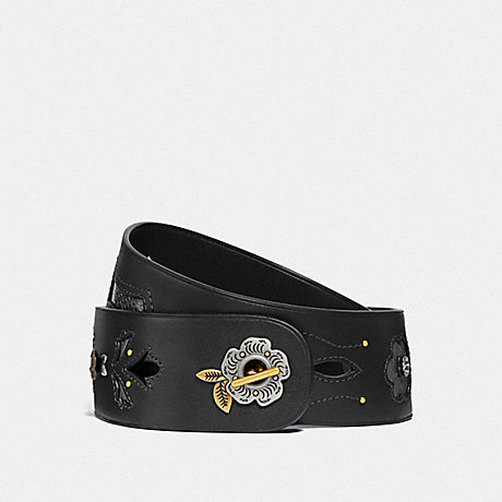 COACH F34297 CHAIN BELT WITH TEA ROSE AND SNAKESKIN DETAIL, 52MM BLACK