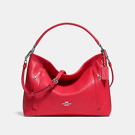 COACH f34312 SCOUT HOBO IN PEBBLE LEATHER SILVER/TRUE RED