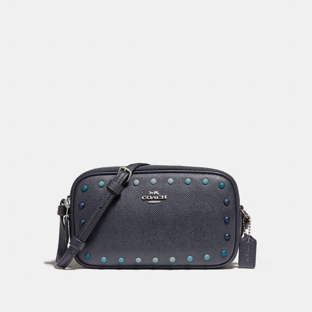 COACH F34315 Crossbody Pouch With Rainbow Rivets MIDNIGHT NAVY/SILVER