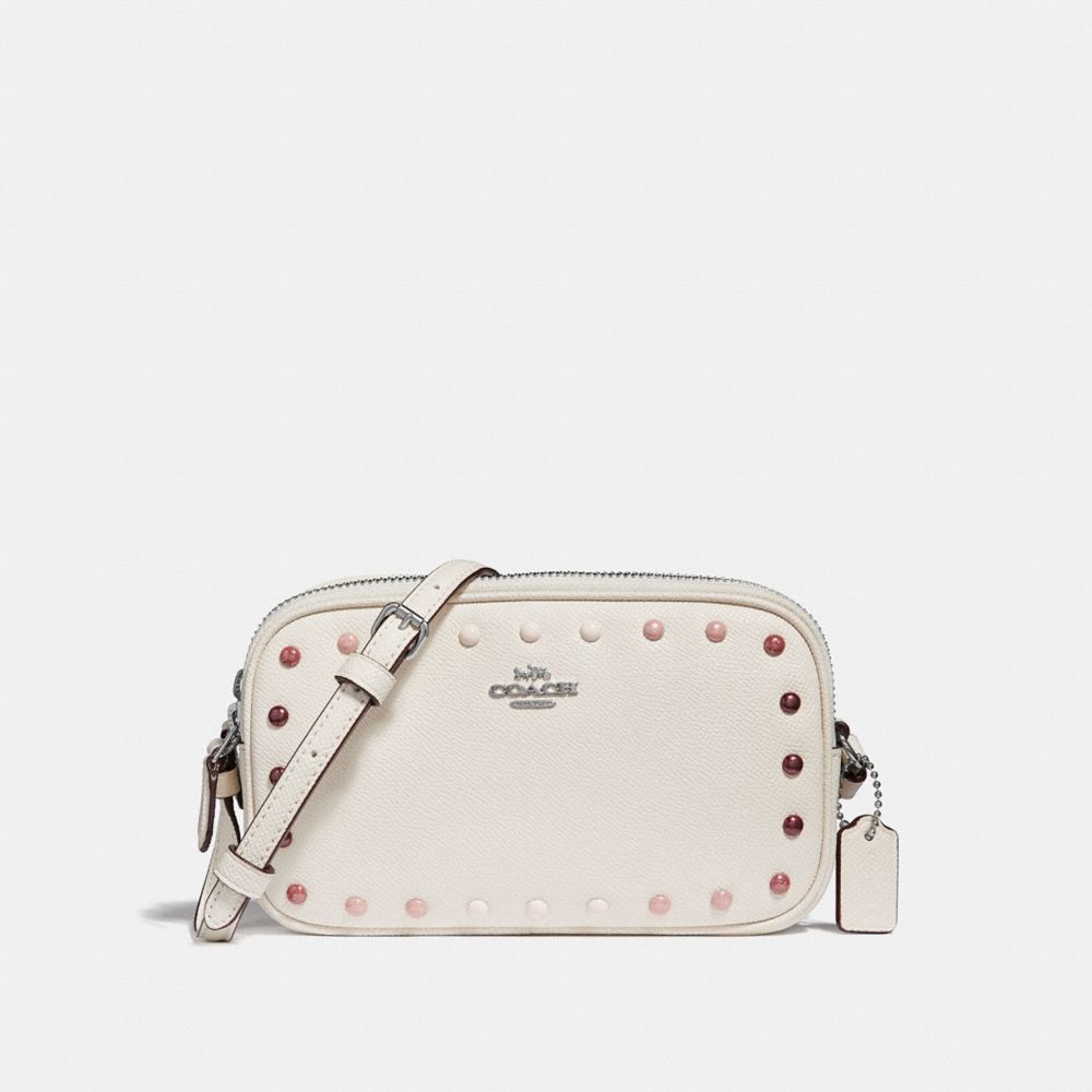 CROSSBODY POUCH WITH RAINBOW RIVETS - f34315 - SILVER/CHALK