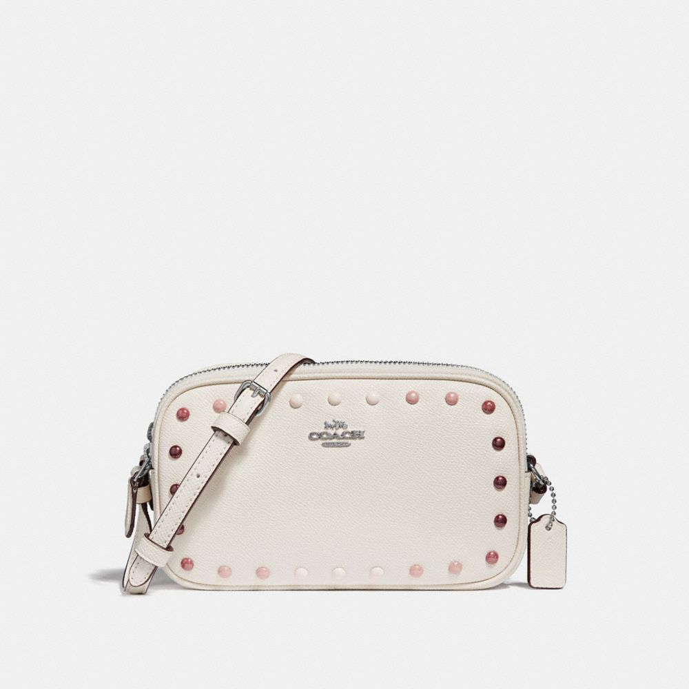 COACH f34315 CROSSBODY POUCH WITH RAINBOW RIVETS SILVER/CHALK