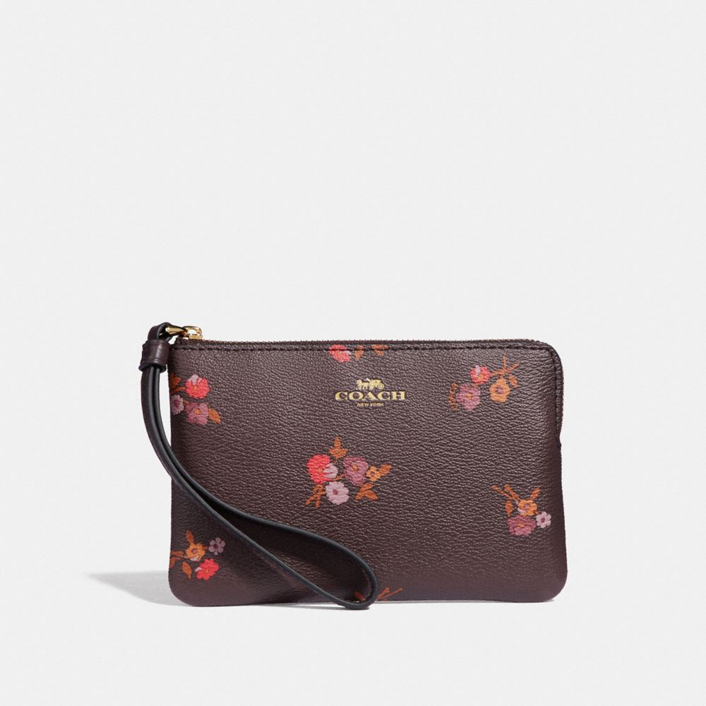 CORNER ZIP WRISTLET WITH BABY BOUQUET PRINT - f34316 - OXBLOOD MULTI/light gold