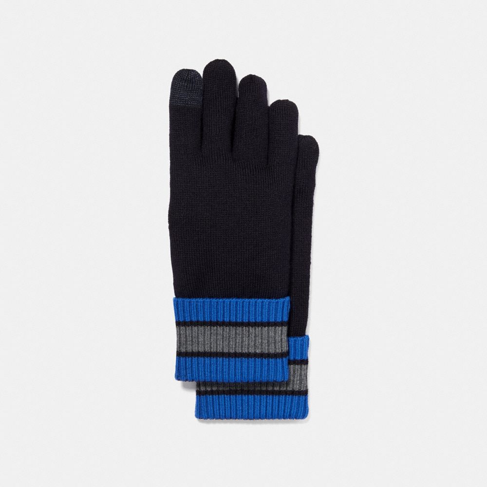 COACH F34323 VARSITY STRIPE KNIT GLOVE MIDNIGHT NAVY/DENIM