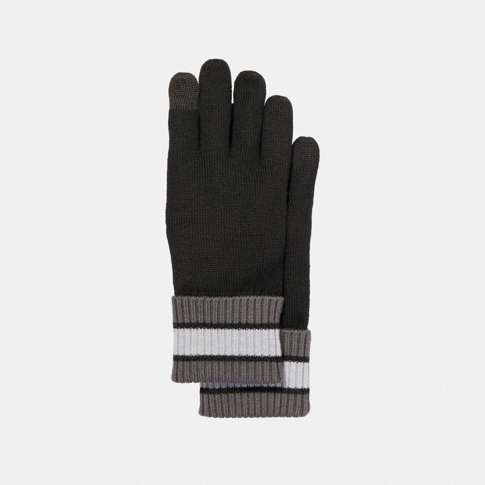 COACH VARSITY STRIPE KNIT GLOVE - BLACK/GRAPHITE - F34323