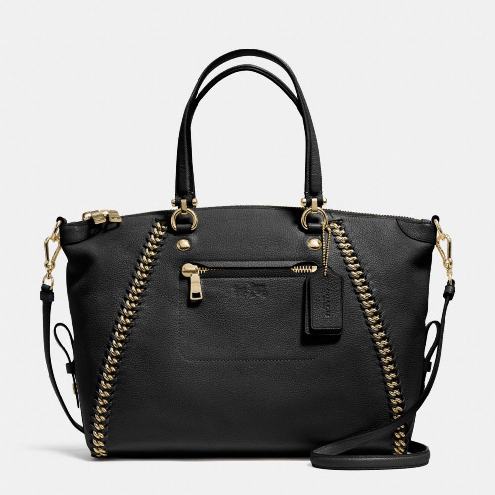 COACH f34339 PRAIRIE SATCHEL IN WHIPLASH LEATHER LIGHT GOLD/BLACK