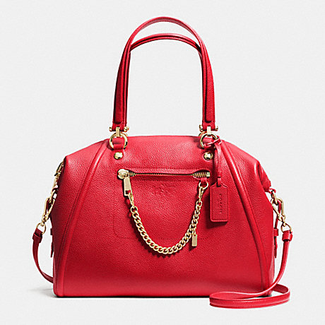 COACH f34362 PRAIRIE SATCHEL WITH CHAIN IN PEBBLE LEATHER LIGHT GOLD/RED
