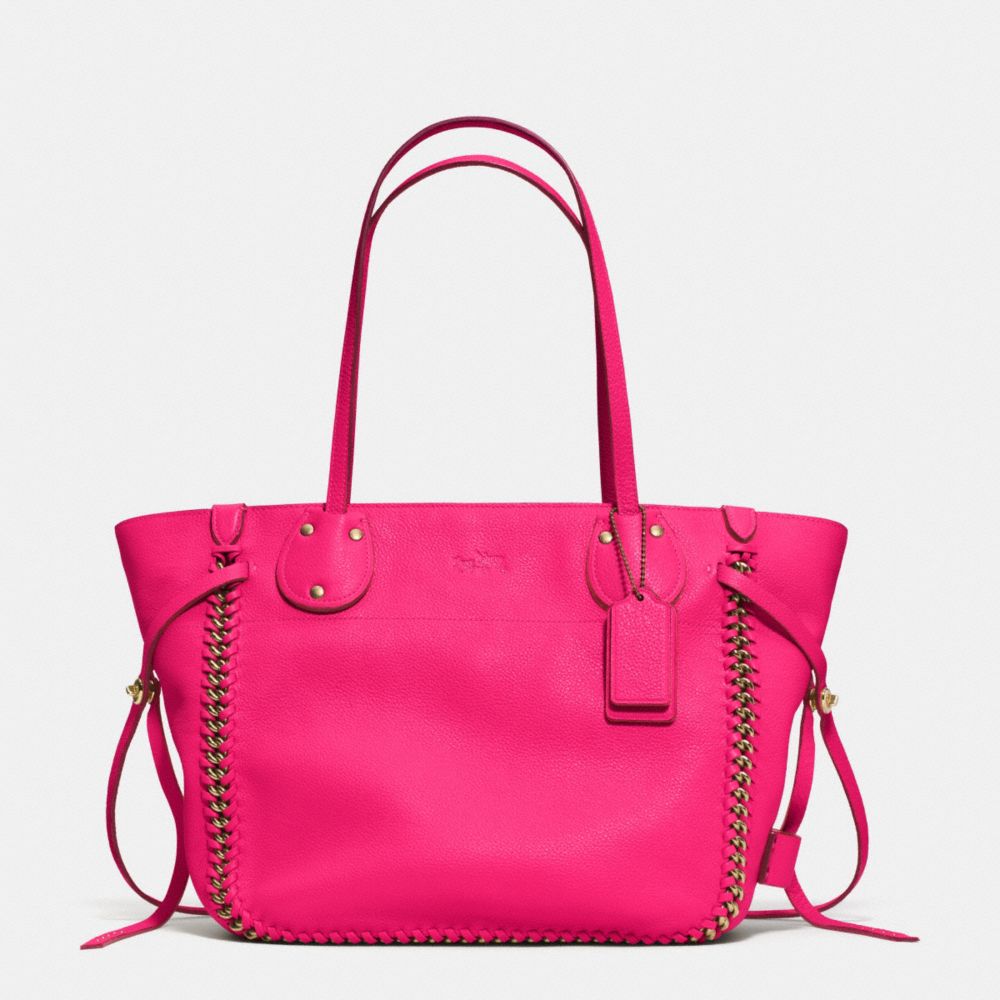 COACH f34398 TATUM TOTE IN WHIPLASH LEATHER LIGHT GOLD/PINK RUBY