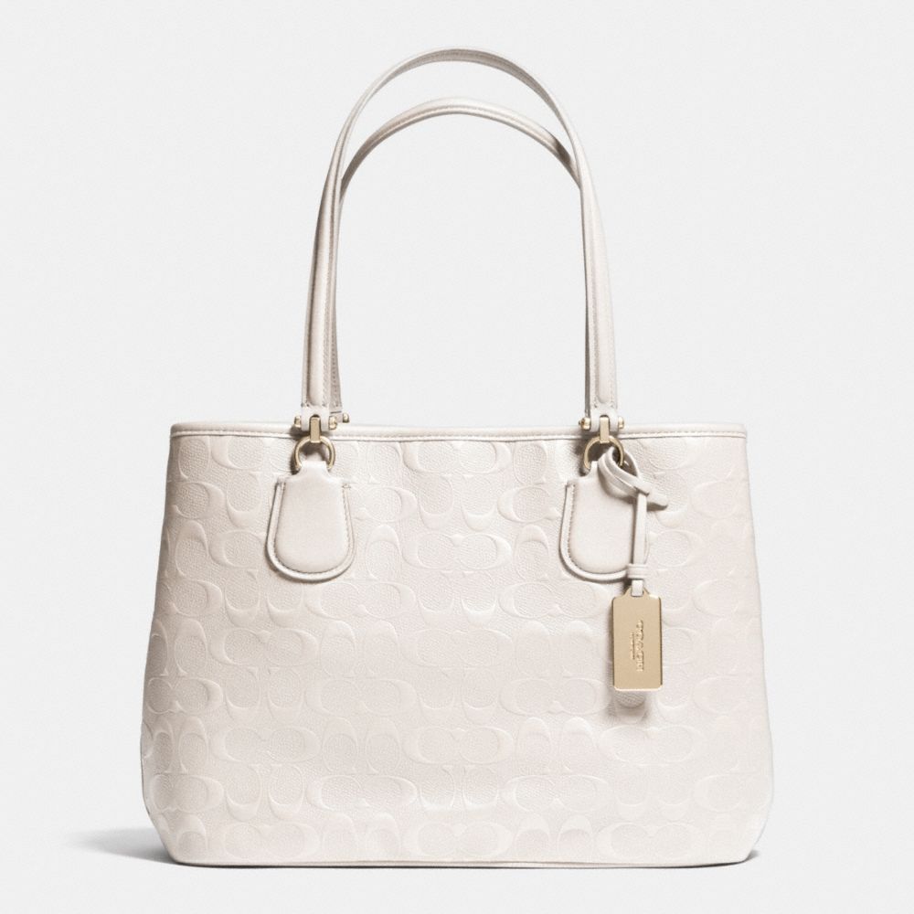 COACH EMBOSSED LOGO KITT CARRYALL IN LEATHER - LIGHT GOLD/CHALK - F34403