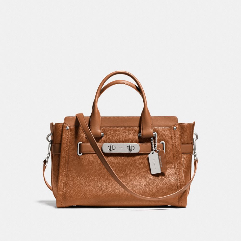 COACH COACH SWAGGER IN NUBUCK PEBBLE LEATHER - SILVER/SADDLE - F34408