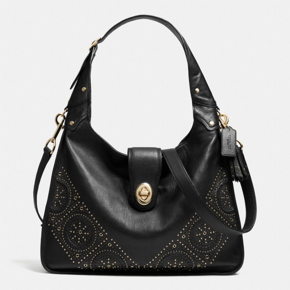 MINI STUDS RHYDER HOBO IN LEATHER - LIGHT GOLD/BLACK - COACH F34448